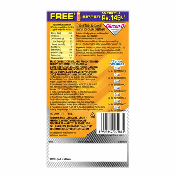 Glucon-D Mango Blast Glucose Powder With Free Sipper 1Kg Refill