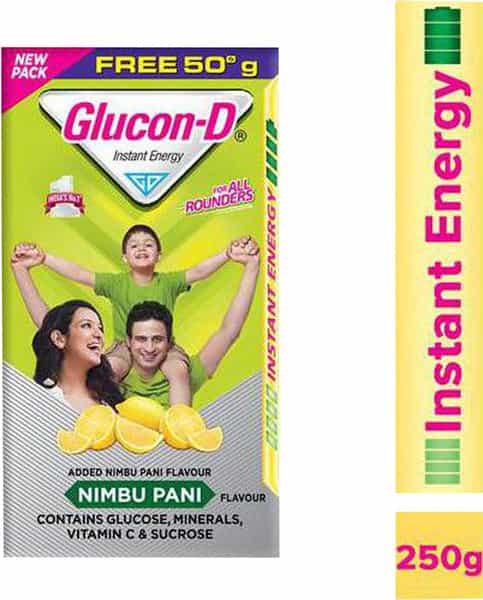 Glucon-D: Nimbu Pani Flavoured Glucose Based Beverage Mix - 250 G (200G + 50G Free) Pouch