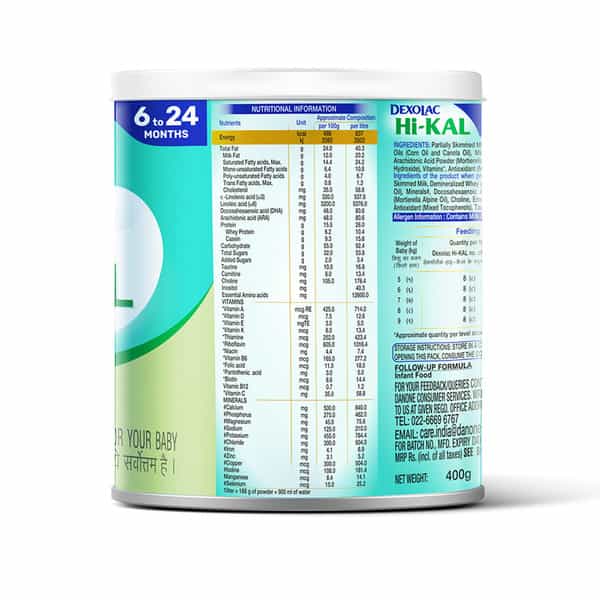 Dexolac Hi Kal | Infant Formula | Powder | Tin 400 Gm