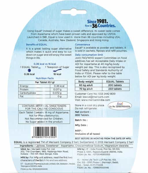 Equal Sugar Control Sweetner 300 Tablets