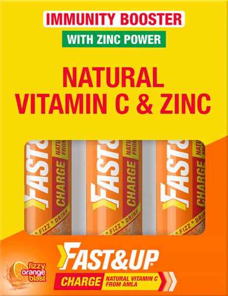 Fast&Up Charge Vitamin C & Zinc Effervescent Tablets With Natural Amla -Orange Flavour (60 Tablets)