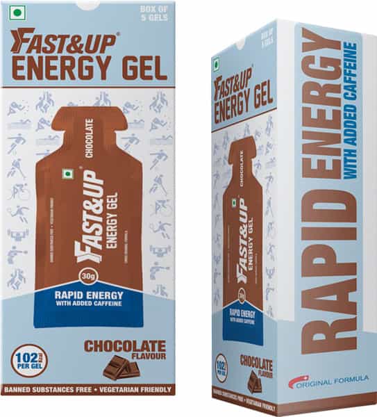 Fast&Up Energy Gel + Caffeine Electrolytes Maltodextrin Vegan Gluten-Free 102Kcal(5X30g)-Chocolate