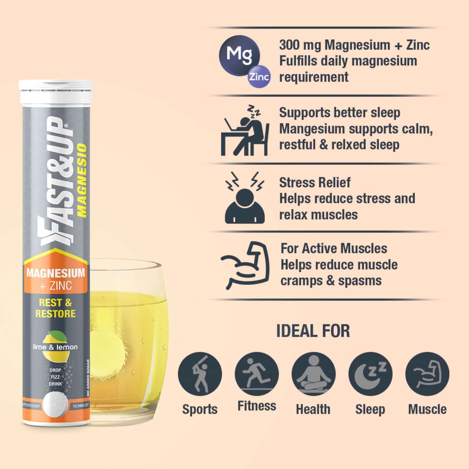 Buy FAST&UP MAGNESIUM SUPPLEMENT+ZINC ANTI STRESS MUSCLE RECOVERY