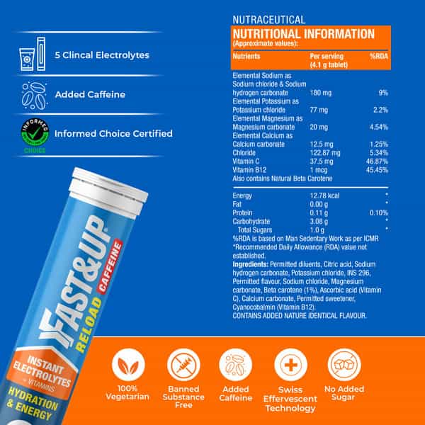 Fast&Up Reload+Caffeine Hydration With Electrolytes-20 Effervescent Tablets - Cola