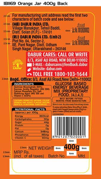 Dabur Gluco Plus C Energy Boost - Orange 400 Gm