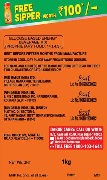 Dabur Glucoplus C - Orange 1 Kg (Get Sipper Free)