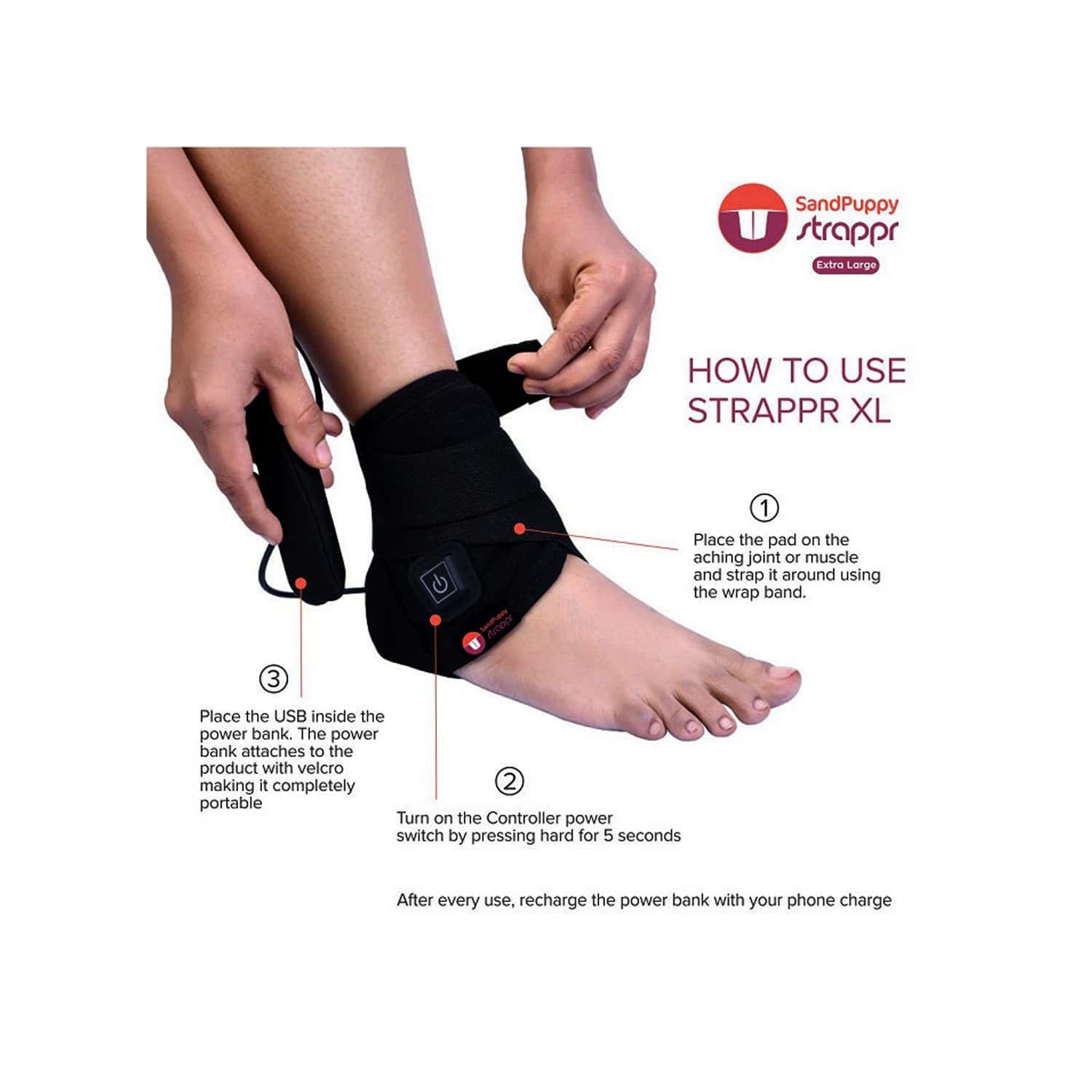 Buy SANDPUPPY STRAPPR (XL) WIRELESS HEATING PAD FOR KNEE PAIN ANKLE