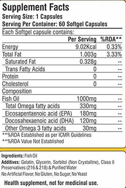 Fish Oil Omega 3 1000Mg Cap 60'S