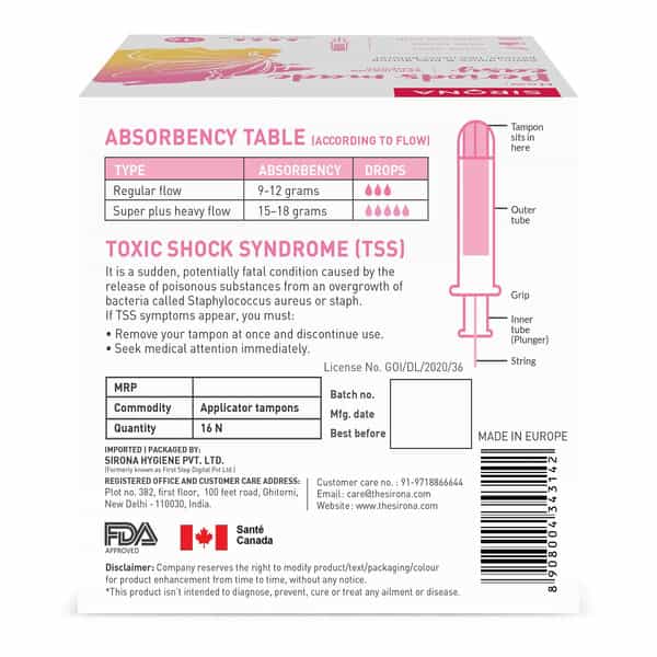 Sirona Premium Applicator Tampons Super Plus Heavy Flow - 16 Pcs