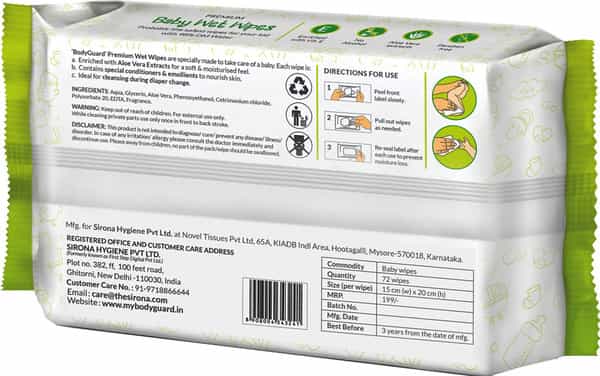 Bodyguard - Premium Aloe Vera Wet Wipes Paraben Free Packet Of 72 'S