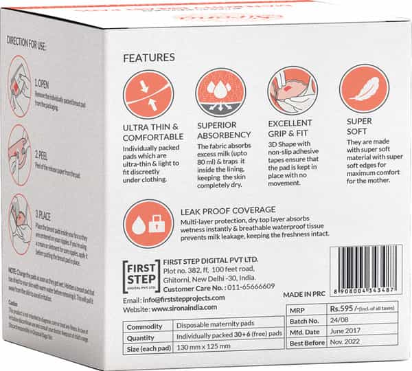 Sirona Premium Disposable Maternity Breast Pads - 30 + 6 Pads