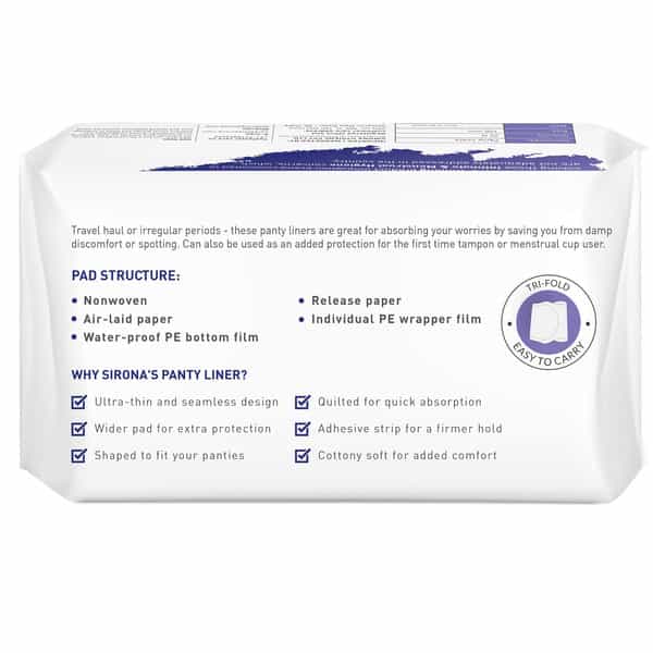 Sirona Ultra-Thin Premium Panty Liners (Regular Flow) 60 Counts - Small