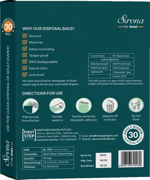 Sirona Adult Diaper Disposal Bag For Discreet Tamper Proof Disposal Of Diapers - Pack Of 30