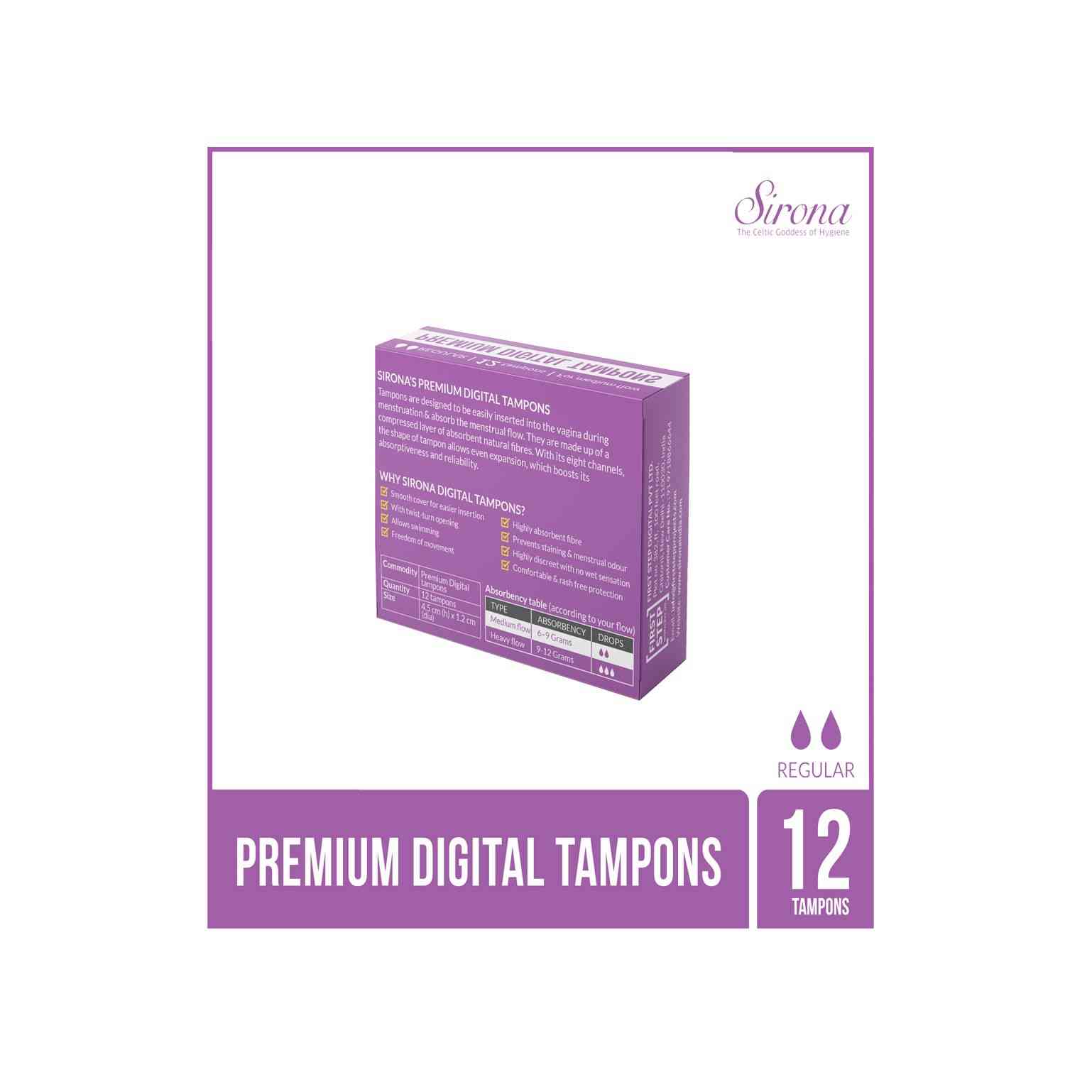 Buy Sirona Premium Digital Tampon (Medium Flow)Packet Of 12 Online