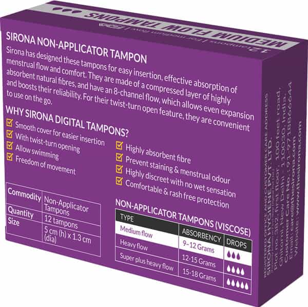 Sirona Premium Digital Tampon (Regular Flow) Medium Flow - 12 Pieces