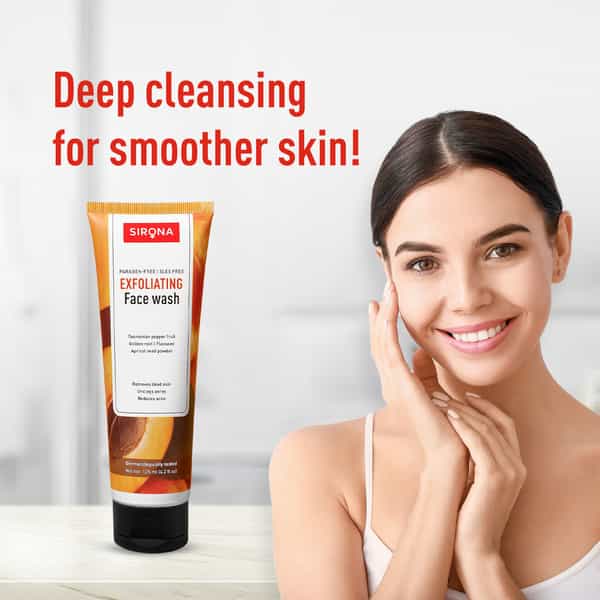Sirona Natural Exfoliating Face Wash Facial Cleaner With Apricot & Flaxseed Extracts - 125 Ml