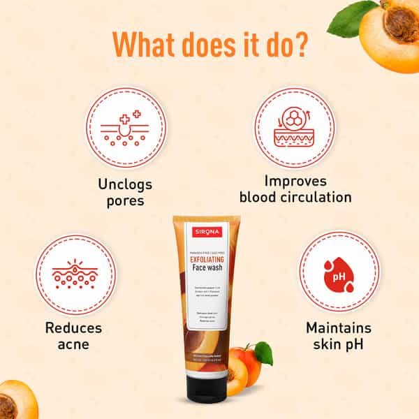 Sirona Natural Exfoliating Face Wash Facial Cleaner With Apricot & Flaxseed Extracts - 125 Ml