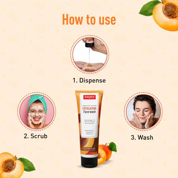 Sirona Natural Exfoliating Face Wash Facial Cleaner With Apricot & Flaxseed Extracts - 125 Ml