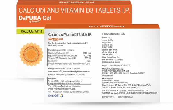 Depura Cal Calcium And Vitamin D3 1000 Iu Tablets Improves Bones Health Prevents Osteoporosis