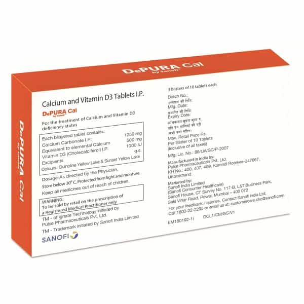 Depura Cal Calcium And Vitamin D3 1000 Iu Tablets Improves Bones Health Prevents Osteoporosis