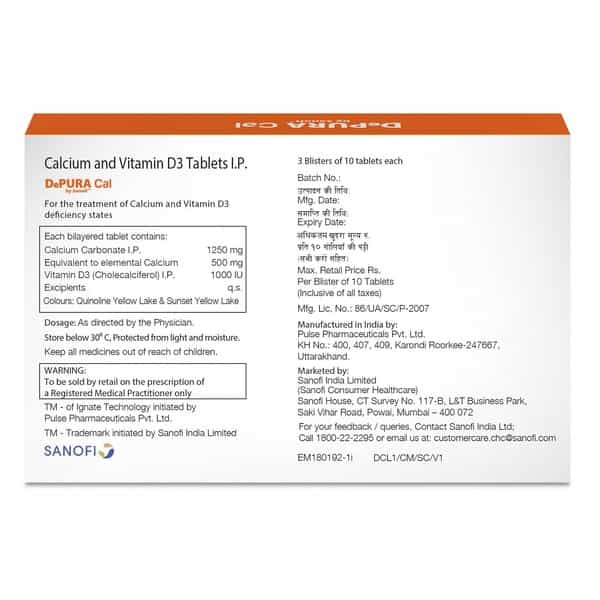Depura Cal Calcium And Vitamin D3 1000 Iu Tablets Improves Bones Health Prevents Osteoporosis