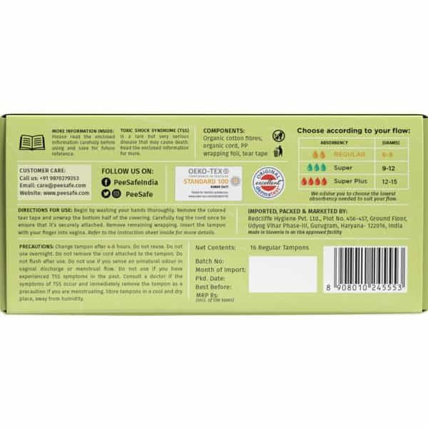 Pee Safe Organic Cotton Tampon (Regular) - 16 N