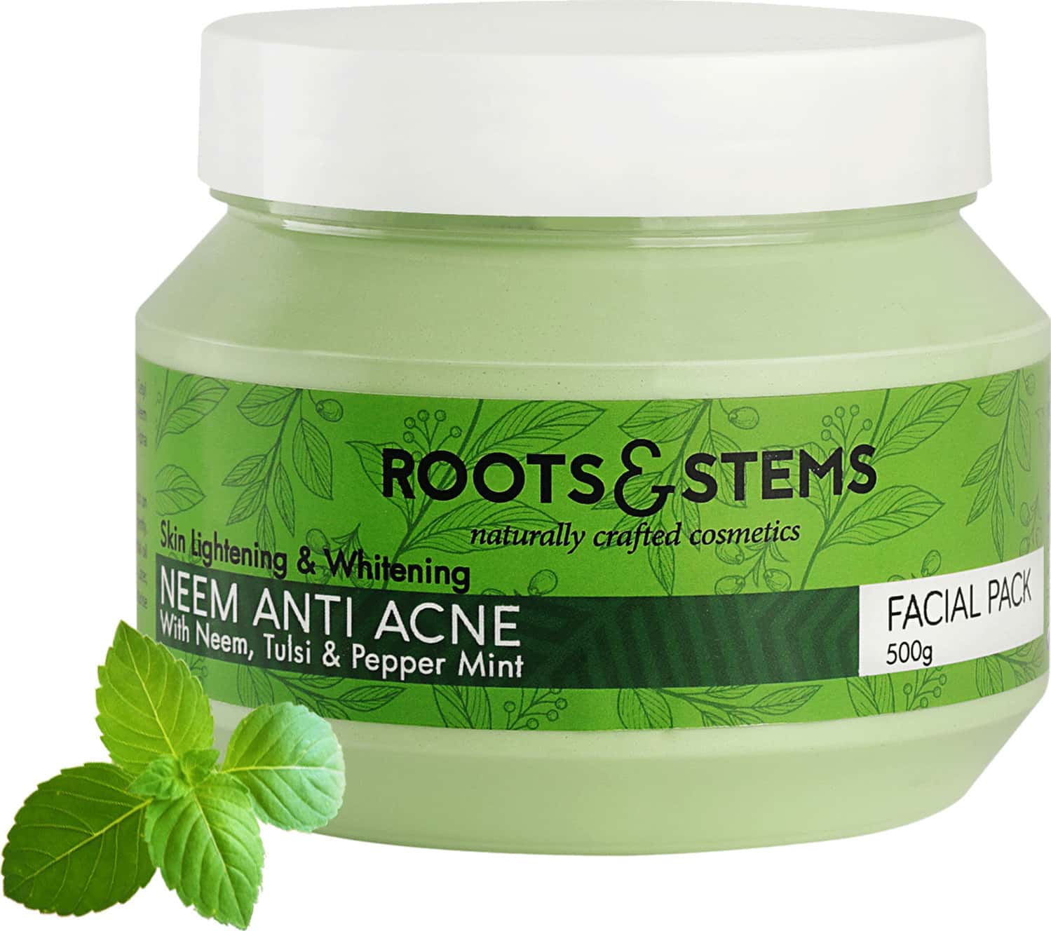 Roots & Stems Neem Anti Acne Facial Pack For Clear Skin Brightening & Controls Excess Oil 500g