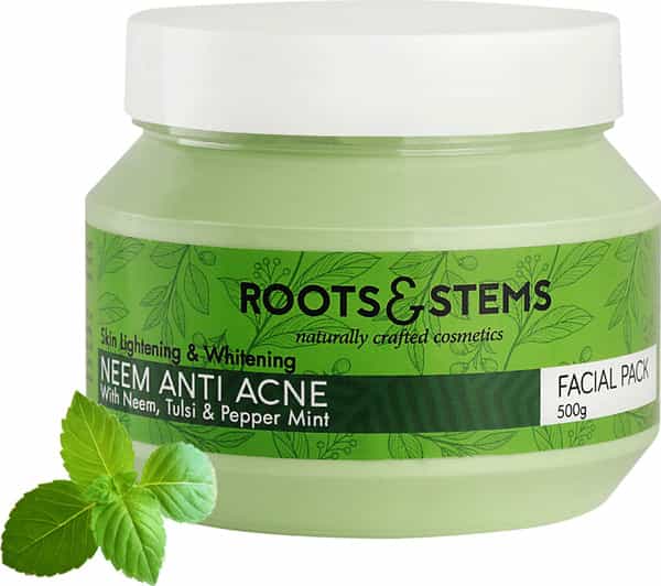 Roots & Stems Neem Anti Acne Facial Pack For Clear Skin Brightening & Controls Excess Oil 500G