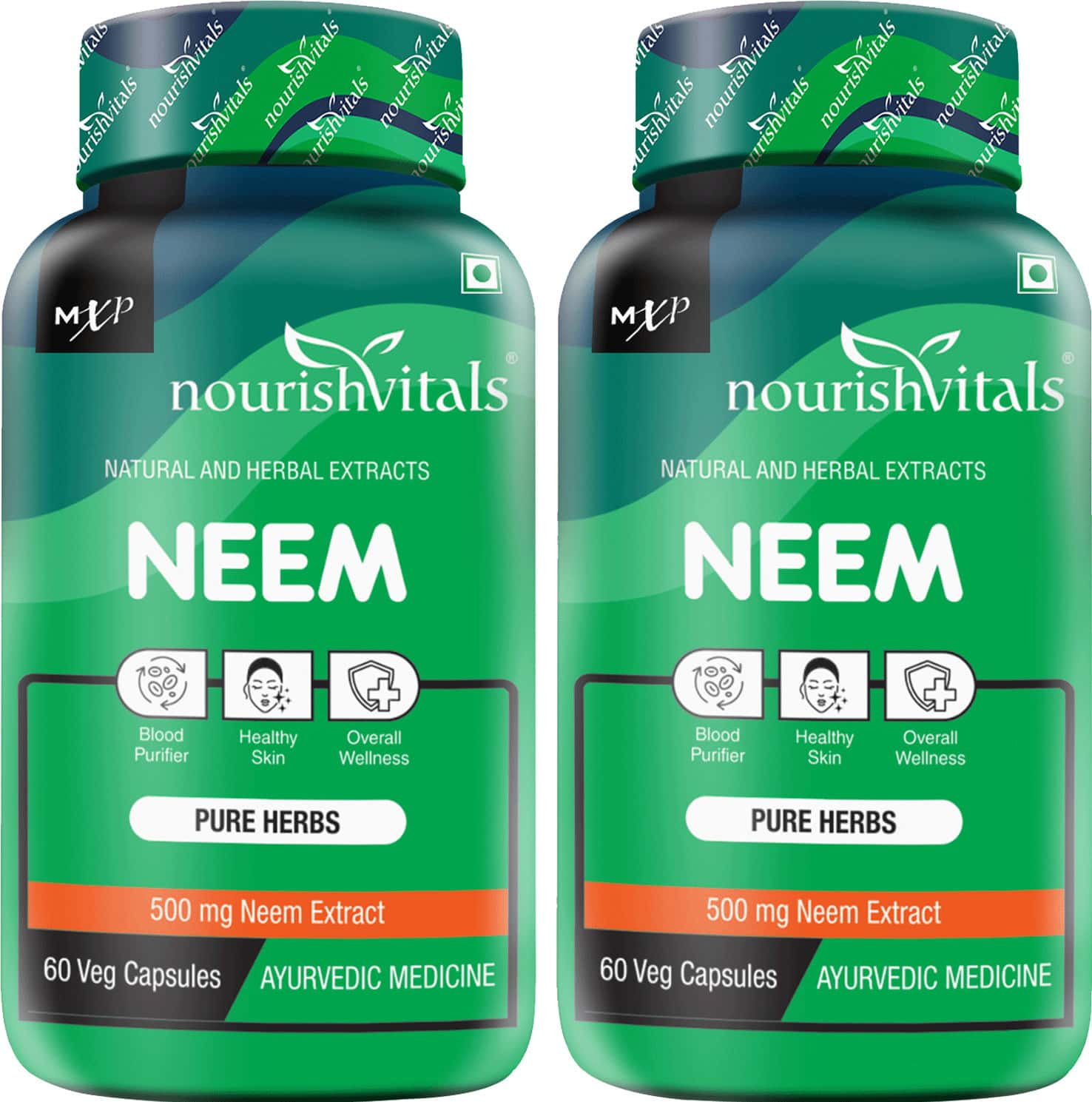 Nourishvitals Neem Pure Herbs 500 Mg Blood Purifier & For Healthy Skin 60 Veg Capsules (pack Of 2)