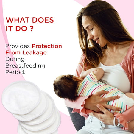 Mee Mee Reusable Maternity Breast Pads|Washable|Absorbent Comfort Fit (6 Pieces, 100 Washes, White)