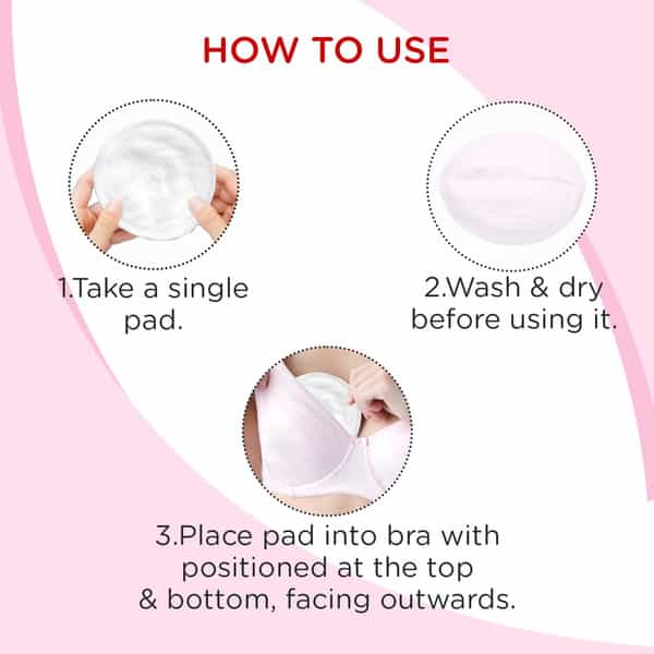 Mee Mee Reusable Maternity Breast Pads|Washable|Absorbent Comfort Fit (6 Pieces, 100 Washes, White)