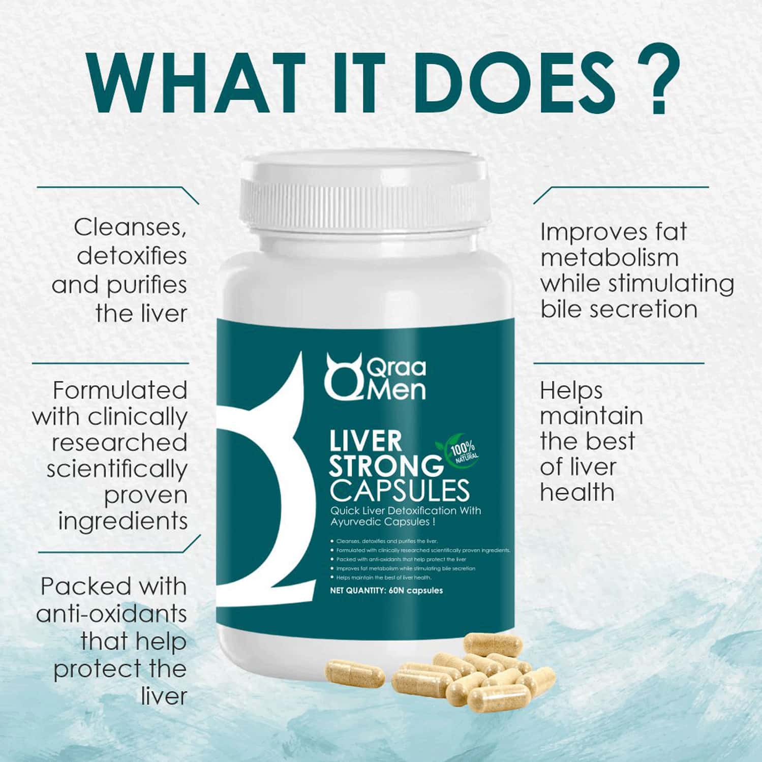 Qraa Men Liver Strong Capsules For Cleanses | Detoxifies And Purifies The Liver- 60 Capsules