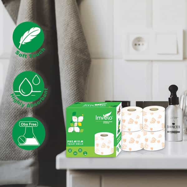 Imvelo Premium 3Ply Toilet Paper | 2 Packs 8 Rolls Total 250 Pulls Each Roll (2000 Pulls)