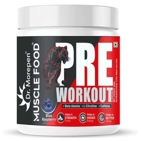 Dr. Morepen Pre Workout With L- Citrulline | Caffeine | Creatine Monohydrate - Blue Raspberry
