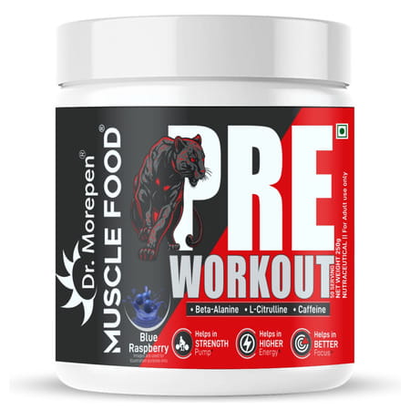 Dr. Morepen Pre Workout With L- Citrulline | Caffeine | Creatine Monohydrate - Blue Raspberry