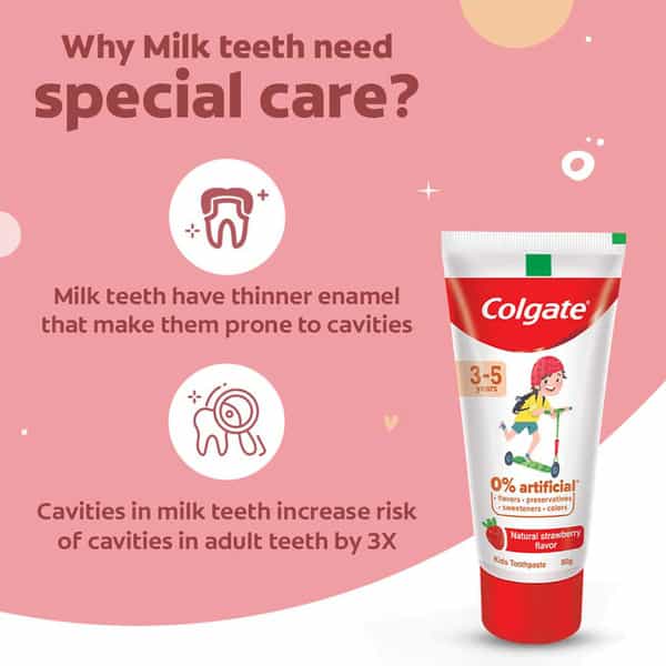Colgate Toothpaste For Kids (3-5 Years) Natural Strawberry Flavour 0% Artificial - 80G Tube