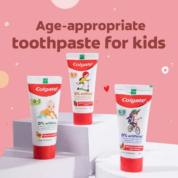 Colgate Toothpaste For Kids (3-5 Years) Natural Strawberry Flavour 0% Artificial - 80G Tube
