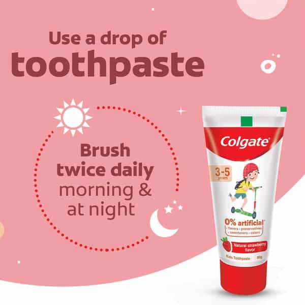 Colgate Toothpaste For Kids (3-5 Years) Natural Strawberry Flavour 0% Artificial - 80G Tube