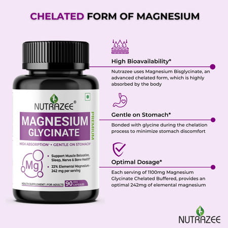 Nutrazee Magnesium Glycinate For Men & Women - 90 Capsules