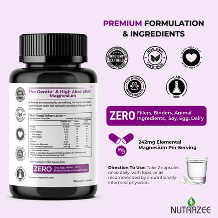 Nutrazee Magnesium Glycinate For Men & Women - 90 Capsules
