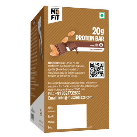 Muscleblaze 20G Protein Bar (Choco Almond | Pack Of 6) | Protein Blend