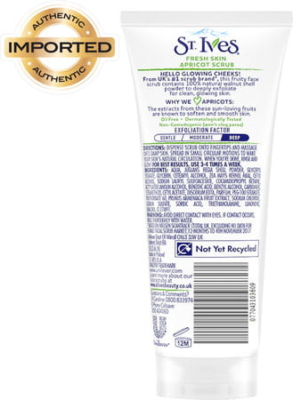 St Ives Fresh Skin Apricot Face Scrub 100% Natural Extracts Paraben Free Cruelty Free- 170gm