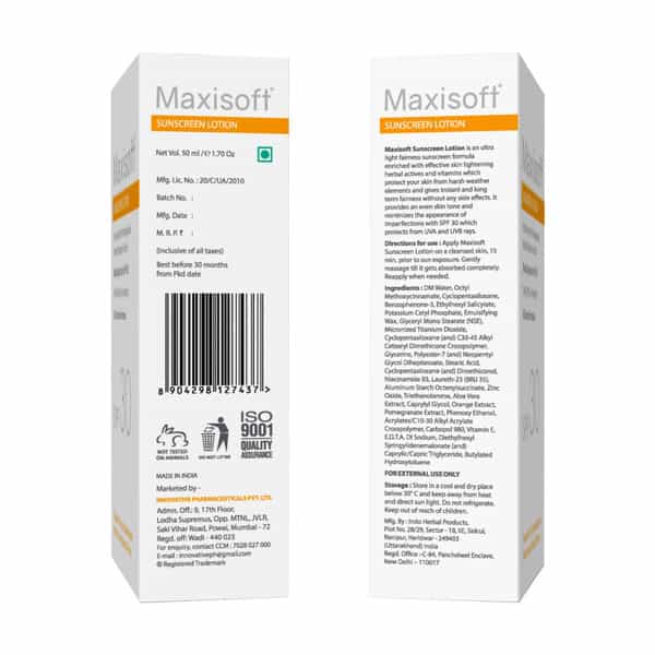 Maxisoft Sunscreen Lotion Spf 30 | Oil Control Formula | 50 Ml | Pack Of 4