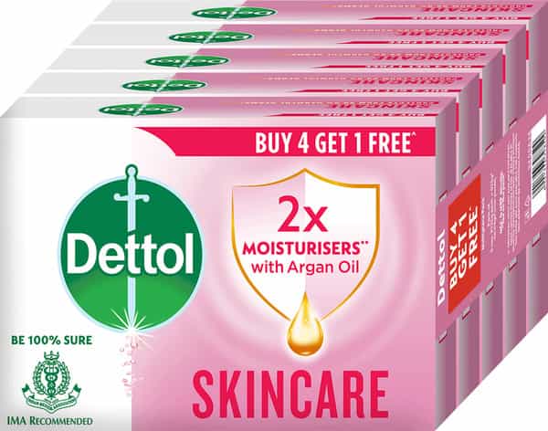 Dettol Skincare 2X Moisturizing Beauty Bathing Soap Bar | Buy 4 Get 1 Free - 125G Each