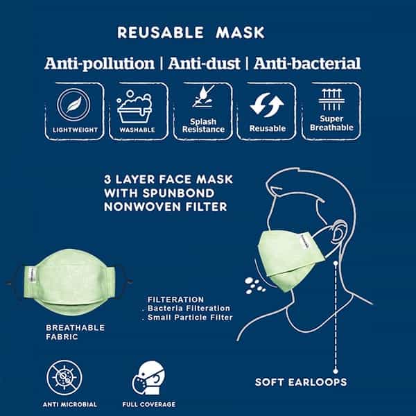 Carriall Adult Unisex 3 Layer Reusable Washable Cotton Mask (Camsl072) Pack Of 3
