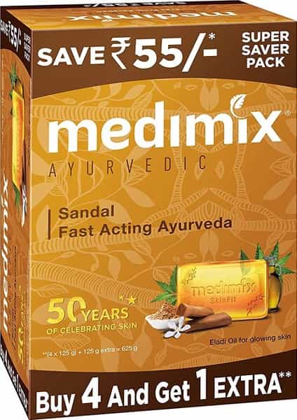 Medimix Ayurvedic Sandal And Eladi Oil Bathing Soap - 125G (Buy 4Get 1 Extra)