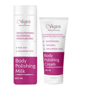Vigini Kojic Acid Body Skin Lightening Pigmentation Tan Removal Cream & Body Polishing Milk 250ml