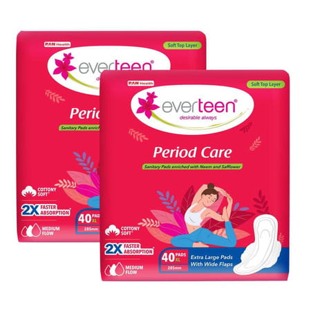 Everteen Period Care Xl Soft Sanitary Pads Neem Safflower Medium Flow | Rash-Free | 80 Pads