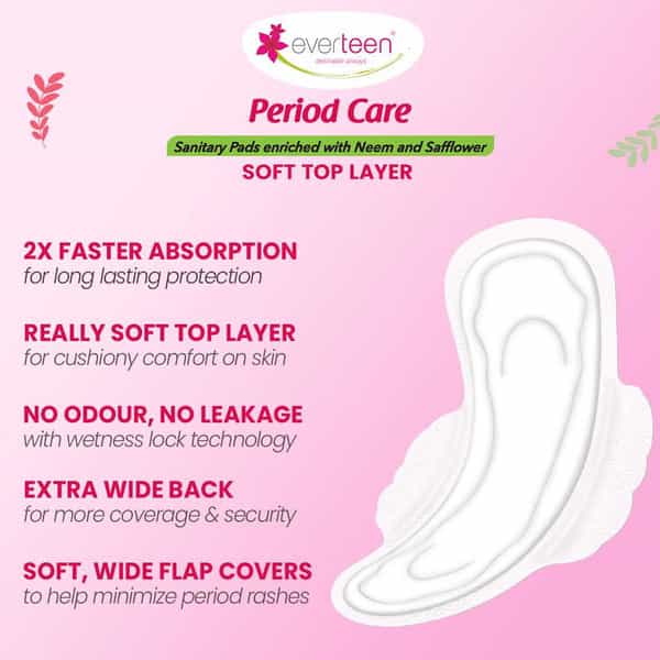 Everteen Period Care Xl Soft Sanitary Pads Neem Safflower Medium Flow | Rash-Free | 80 Pads
