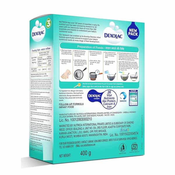 Dexolac 3 | Follow Up Formula | 12 To 18 Month | Powder | Box 400 Gm